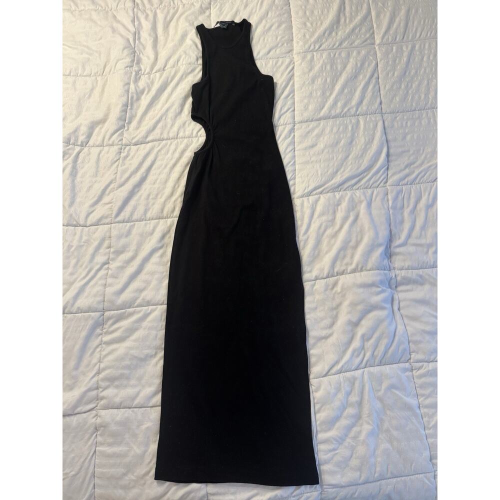 French Connection Black Maxi Dress Side Cutout Sleeveless Ribbed XS
